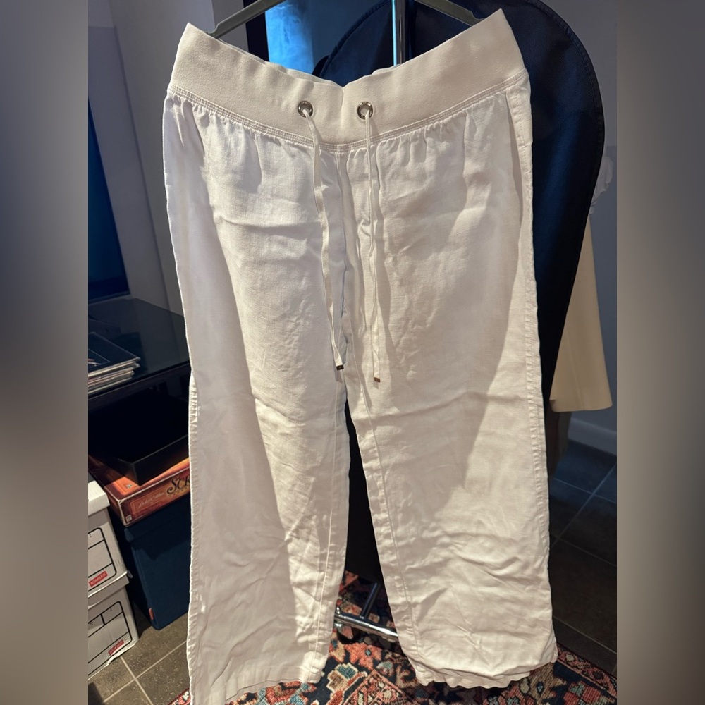Lilly Pulitzer White Drawstring Linen-Blend Joggers